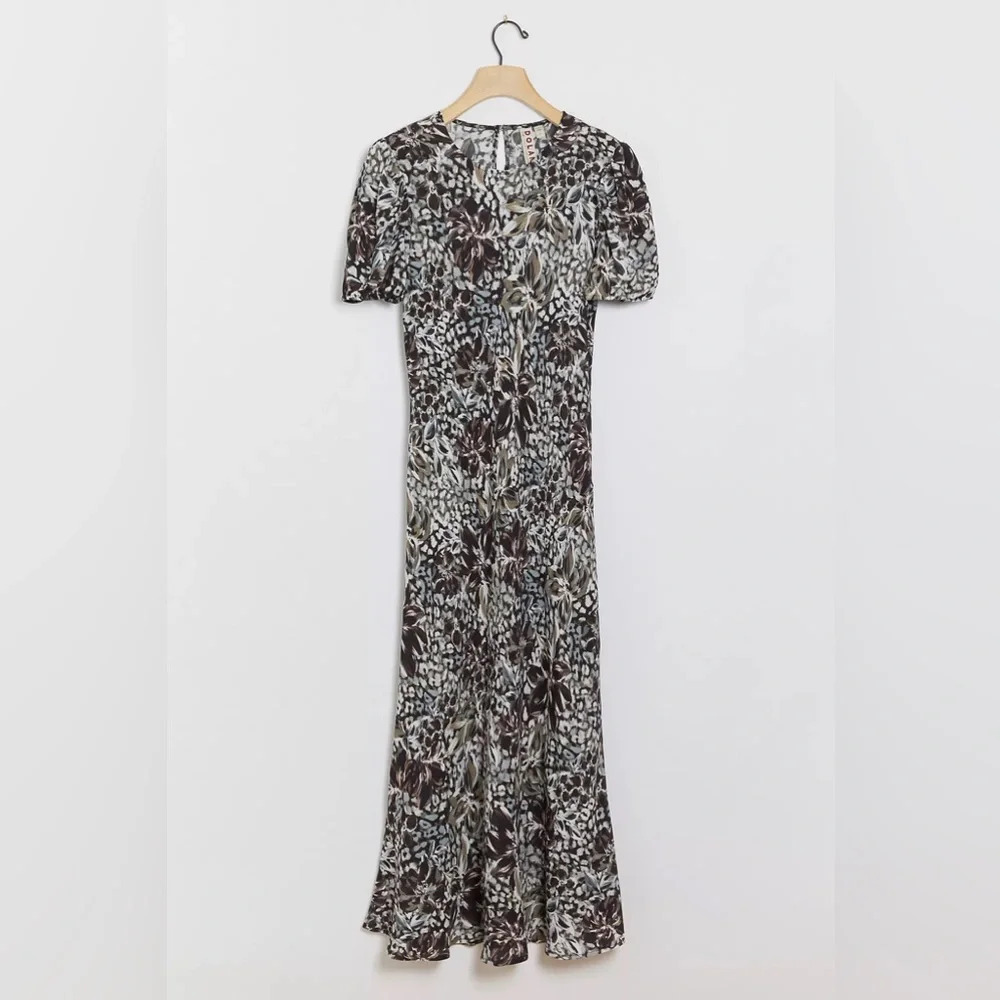 NWT Dolan (Anthropologie) Moira Bias MIDI Dress Brown Motif Size Small